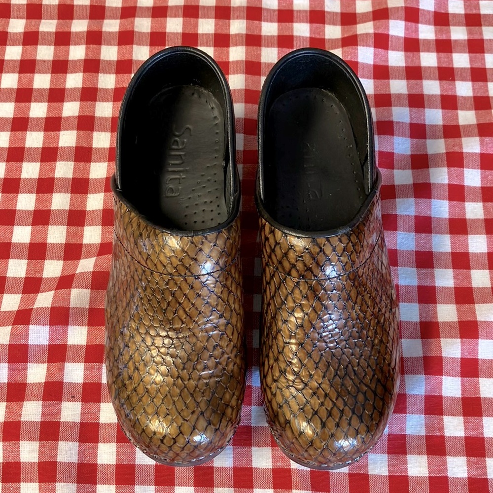 Sanita Danish clogs - Bronze reptile print. EU 39.